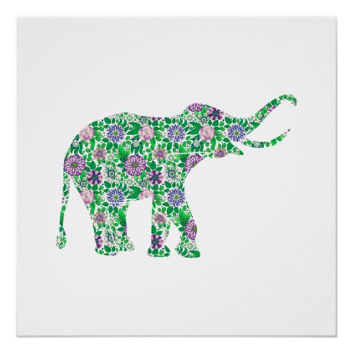 Cute Purple  Green Elephant Illustration Poster