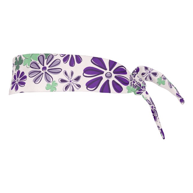 Cute Purple Green Flower Doodle Pattern Style Tie Headband (Rotate 90)
