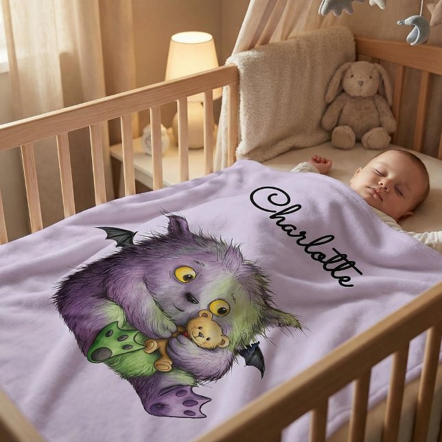 Cute Purple Green Fluffy Monster Buddy Baby Blanket (Creator Uploaded)