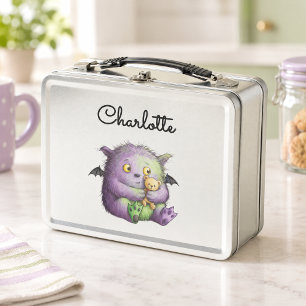 Cute Purple Green Fluffy Monster Buddy Metal Lunch Box