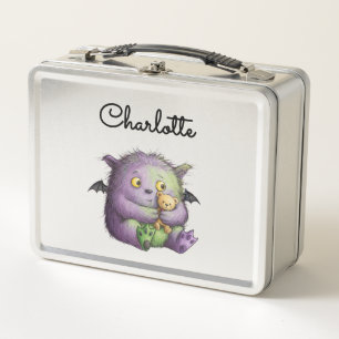 Cute Purple Green Fluffy Monster Buddy Metal Lunch Box