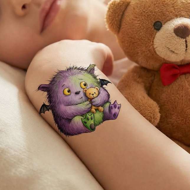 Cute Purple Green Fluffy Monster Buddy Temporary Tattoos (Creator Uploaded)