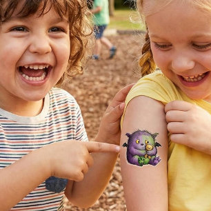 Cute Purple Green Fluffy Monster Buddy Temporary Tattoos