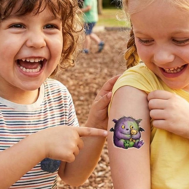 Cute Purple Green Fluffy Monster Buddy Temporary Tattoos (Creator Uploaded)