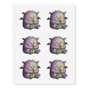Cute Purple Green Fluffy Monster Buddy Temporary Tattoos
