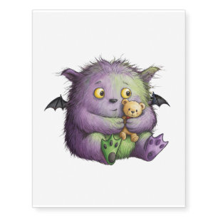 Cute Purple Green Fluffy Monster Buddy Temporary Tattoos
