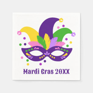 Cute Purple Green Gold Mardi Gras Mask Napkins