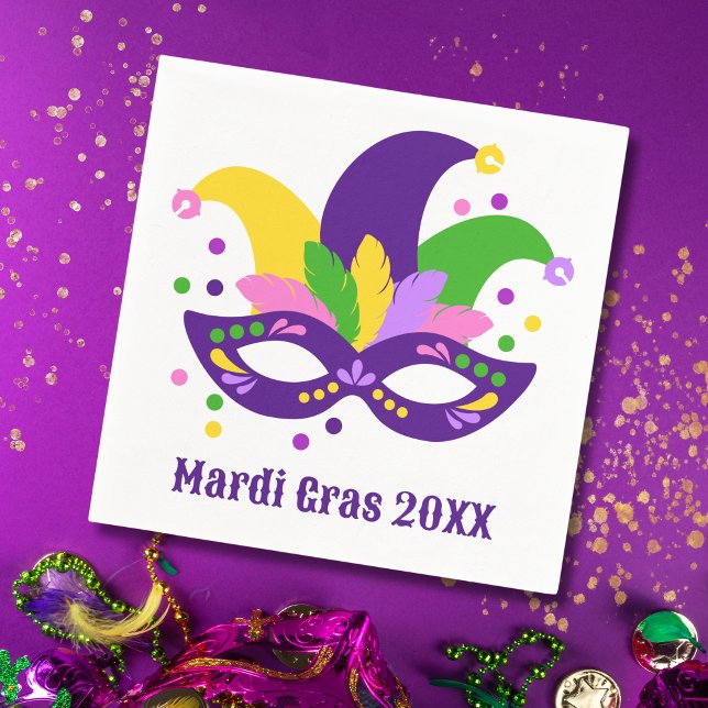 Cute Purple Green Gold Mardi Gras Mask  Napkins (Creator Uploaded)