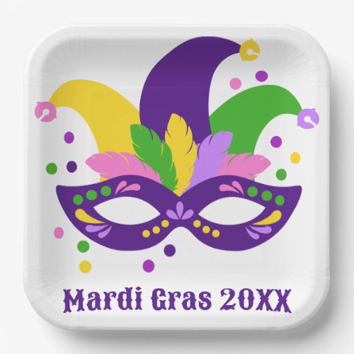 Cute Purple Green Gold Mardi Gras Mask   Paper Plates