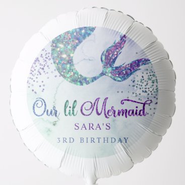 Cute Purple Green Modern Glitter Mermaid Birthday Balloon