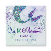 Cute Purple Green Modern Glitter Mermaid Birthday Favor Tags