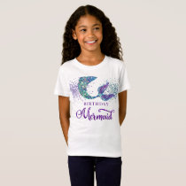 Cute Purple Green Modern Glitter Mermaid Birthday T-Shirt