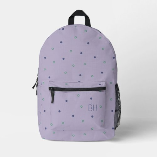 Cute Purple Green Polka Dots Monogram Initials Printed Backpack