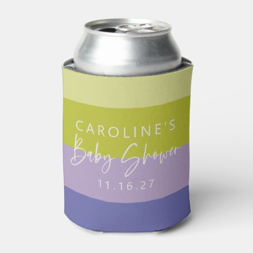 Cute Purple Green Stripe Mod Custom Baby Shower  Can Cooler