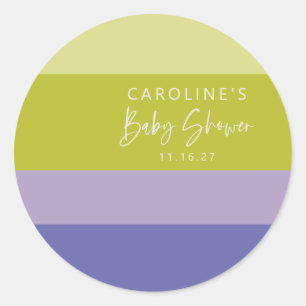 Cute Purple Green Stripe Mod Custom Baby Shower Classic Round Sticker