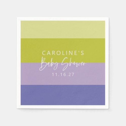 Cute Purple Green Stripe Mod Custom Baby Shower Napkins