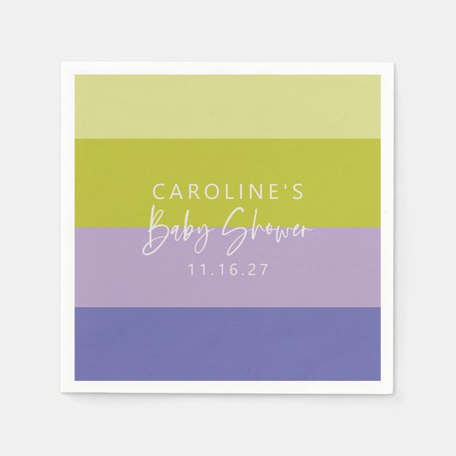 Cute Purple Green Stripe Mod Custom Baby Shower Napkins (Front)
