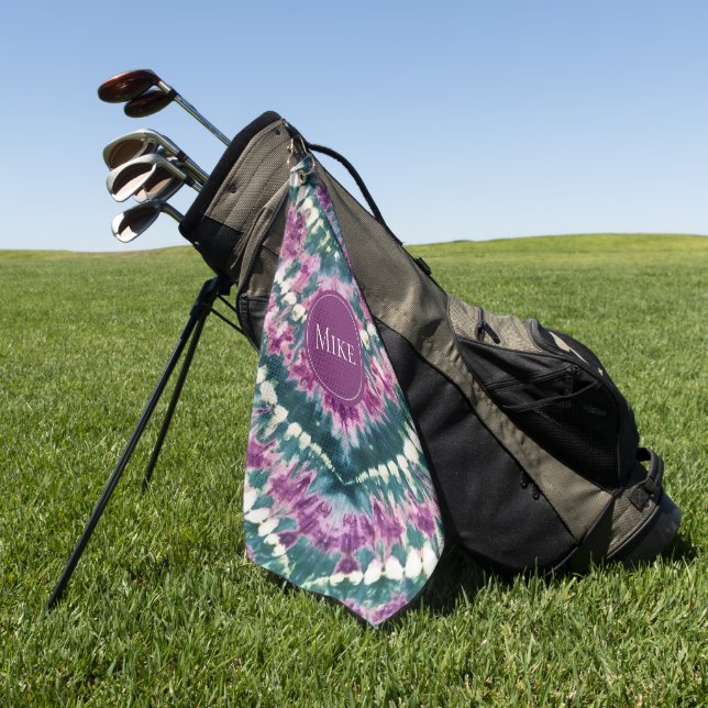 Cute Purple Green White Bali Batik Tie Dye Custom  Golf Towel (Green)