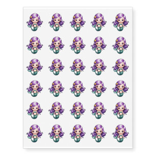 Cute Purple Haired Mermaid Temporary Tattoos