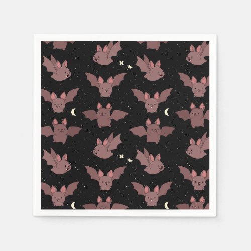 Cute Purple Halloween Bats in the Night Sky Napkins