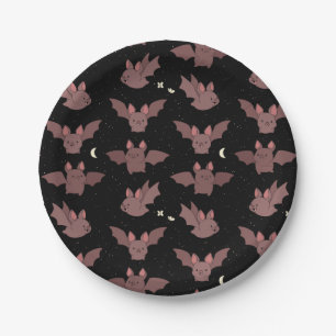 Cute Purple Halloween Bats in the Night Sky Paper Plates
