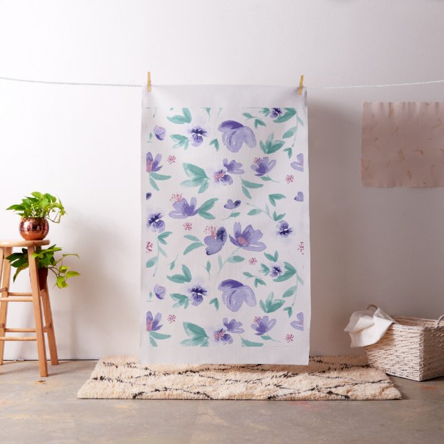 Cute purple hand drawn flowers pattern fabric (In Situ)