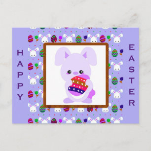 Cute Purple Happy Easter Bunny Eggs Postcard