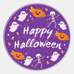 Cute Purple Happy Halloween Stickers