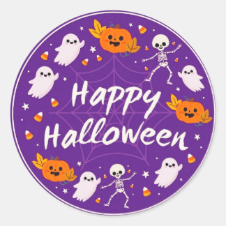 Cute Purple Happy Halloween Stickers