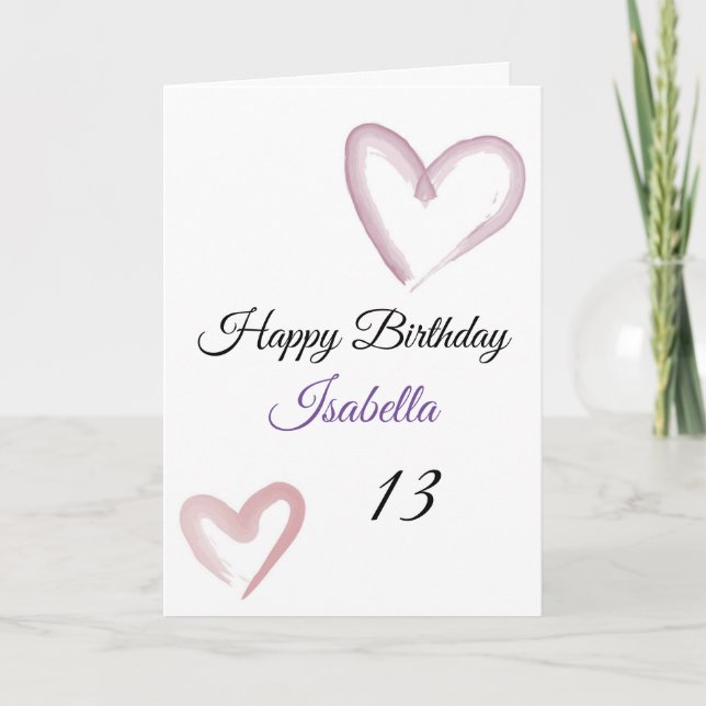 Cute Purple Heart Brush Stroke 13th Birthday Card (Front)