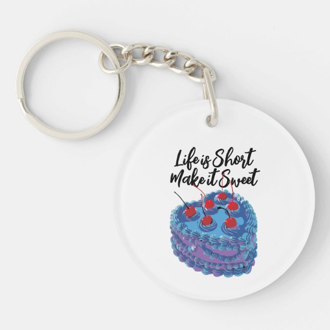 Cute Purple Heart Cake Pattern Keychain (Front)