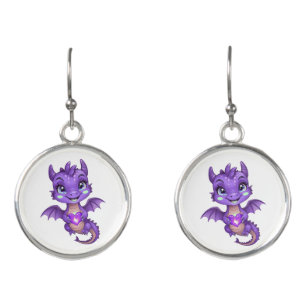 Cute Purple Heart Dragon Earrings