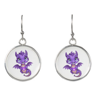 Cute Purple Heart Dragon Earrings