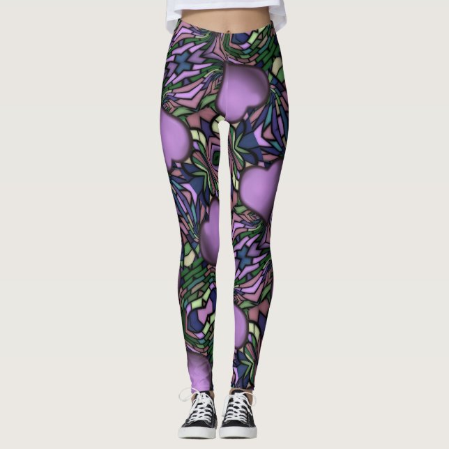Cute Purple Heart Leggings (Front)