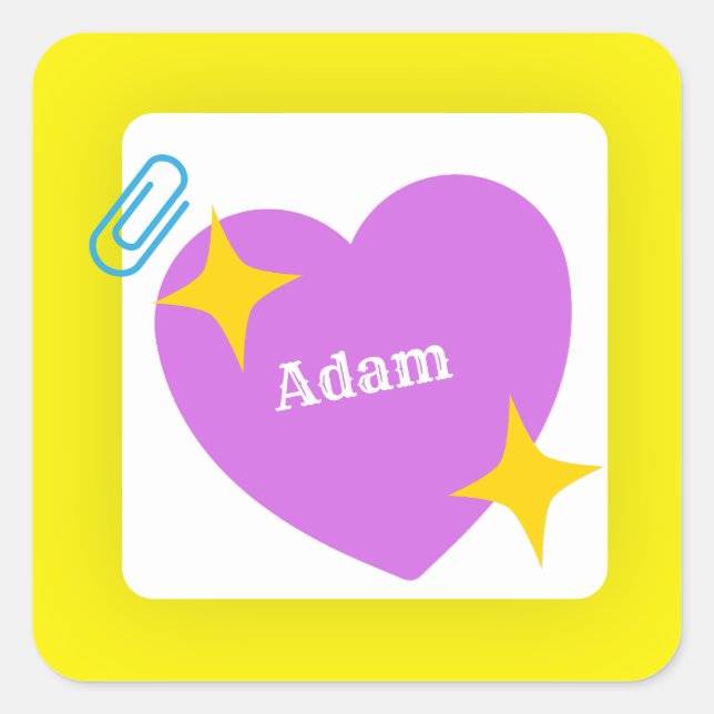 Cute Purple heart with Customizable name  Square Sticker (Front)