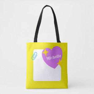 Cute Purple heart with Customized name   Tote Bag