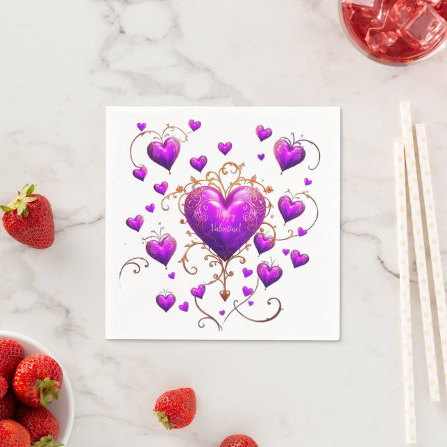 Cute Purple Hearts Happy Valentine Napkins (Insitu)