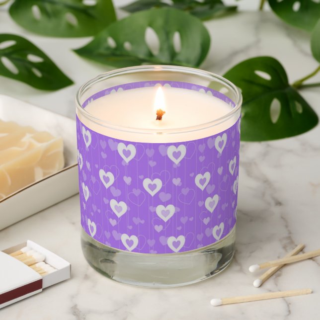 Cute Purple Hearts Pattern Scented Candle (Lit)