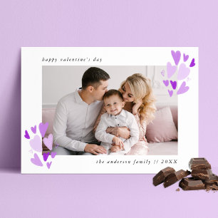 Cute Purple Hearts Photo Valentine's Day Holiday Card