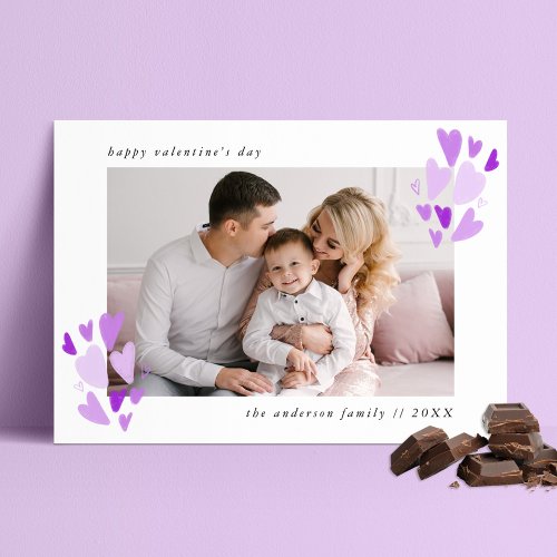 Cute Purple Hearts Photo Valentines Day Holiday Card