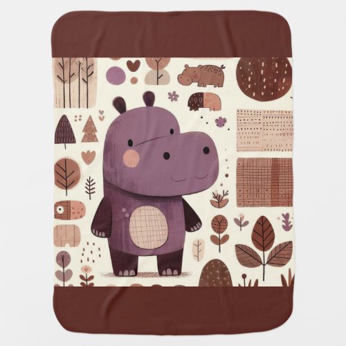 Cute Purple Hippo  Baby Blanket