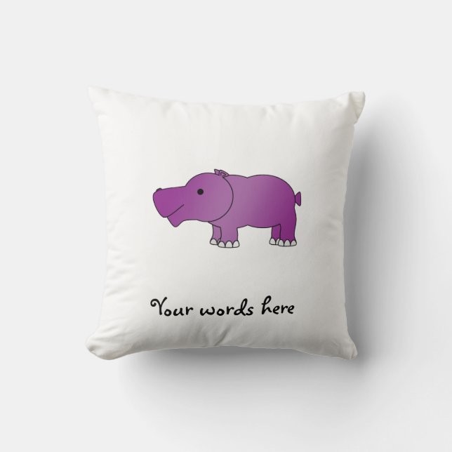 Cute purple hippo throw pillow (Front)