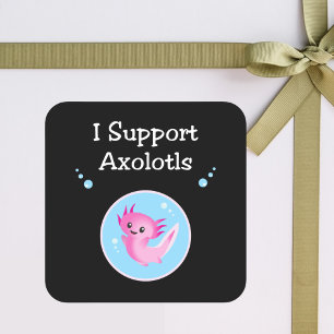 Cute Purple I Support Axolotls Dark Color Square Sticker
