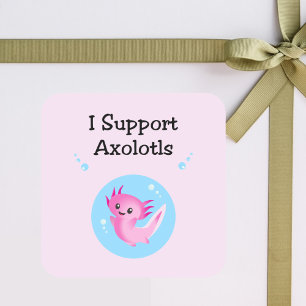 Cute Purple I Support Axolotls Light-Color Square Sticker