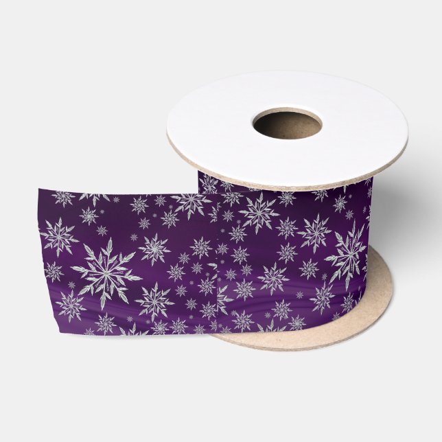 Cute Purple Ice Crystal Snowflakes Christmas Satin Ribbon (Spool)