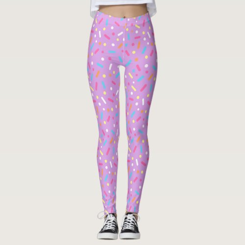 Cute Purple Icing with Sprinkles Donut Leggings