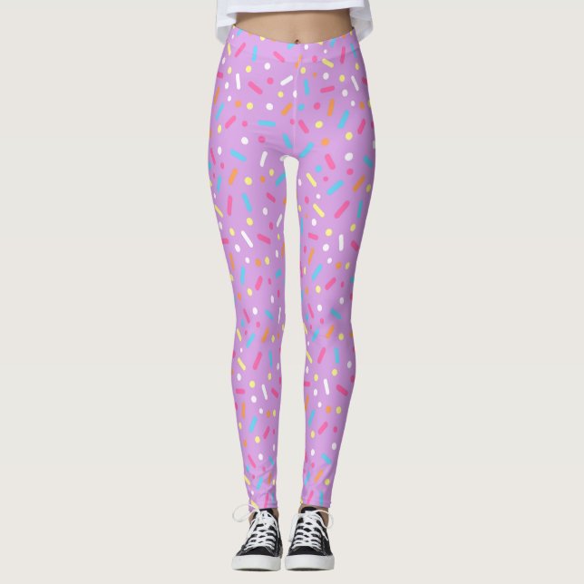 Cute Purple Icing with Sprinkles Donut Leggings (Front)