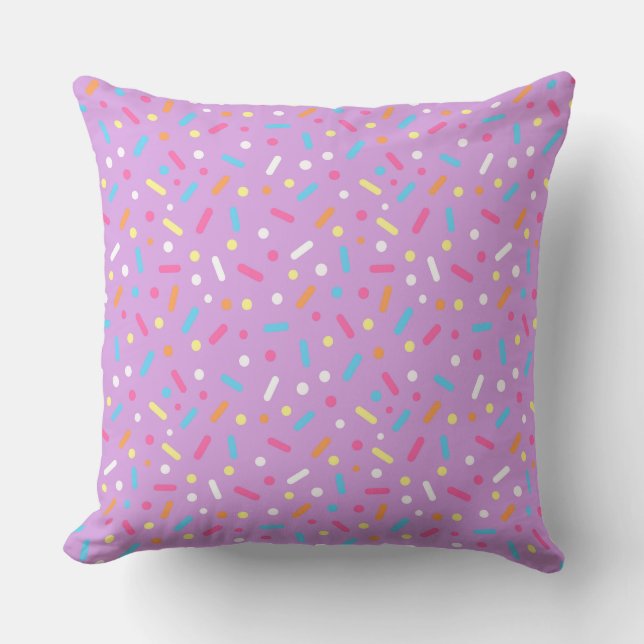 Cute Purple Icing with Sprinkles Donut Throw Pillow (Front)