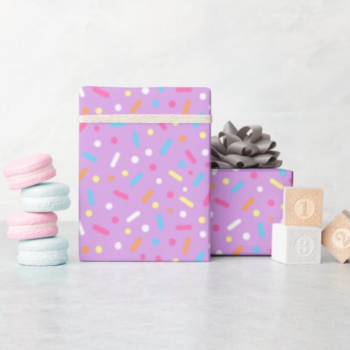 Cute Purple Icing with Sprinkles Donut Wrapping Paper