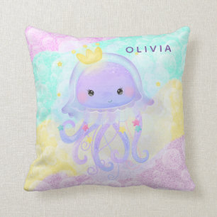Cute Purple Jellyfish Girl Baby Nursery Custom Throw Pillow